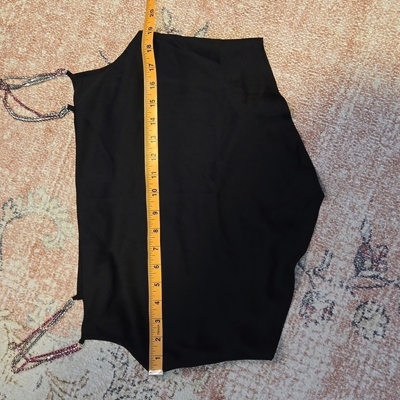Rachel Zoe Black Satin Pink Rhinestone Strap Cropped Drape Front Cami Tank Sz M - Picture 8 of 11